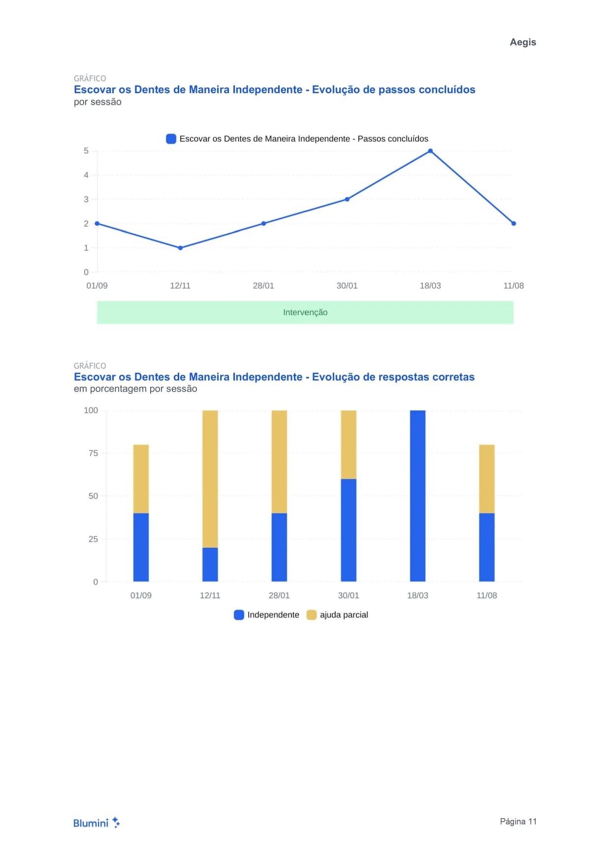 Página do relatório com a evolução de um programa de análise de tarefas