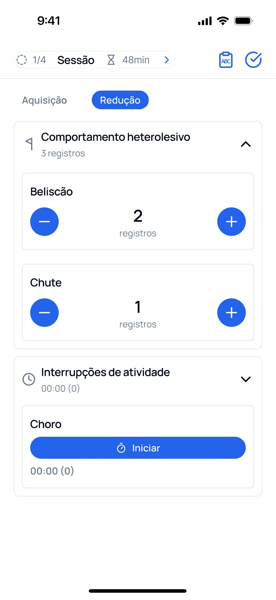 Programas de redução durante a sessão