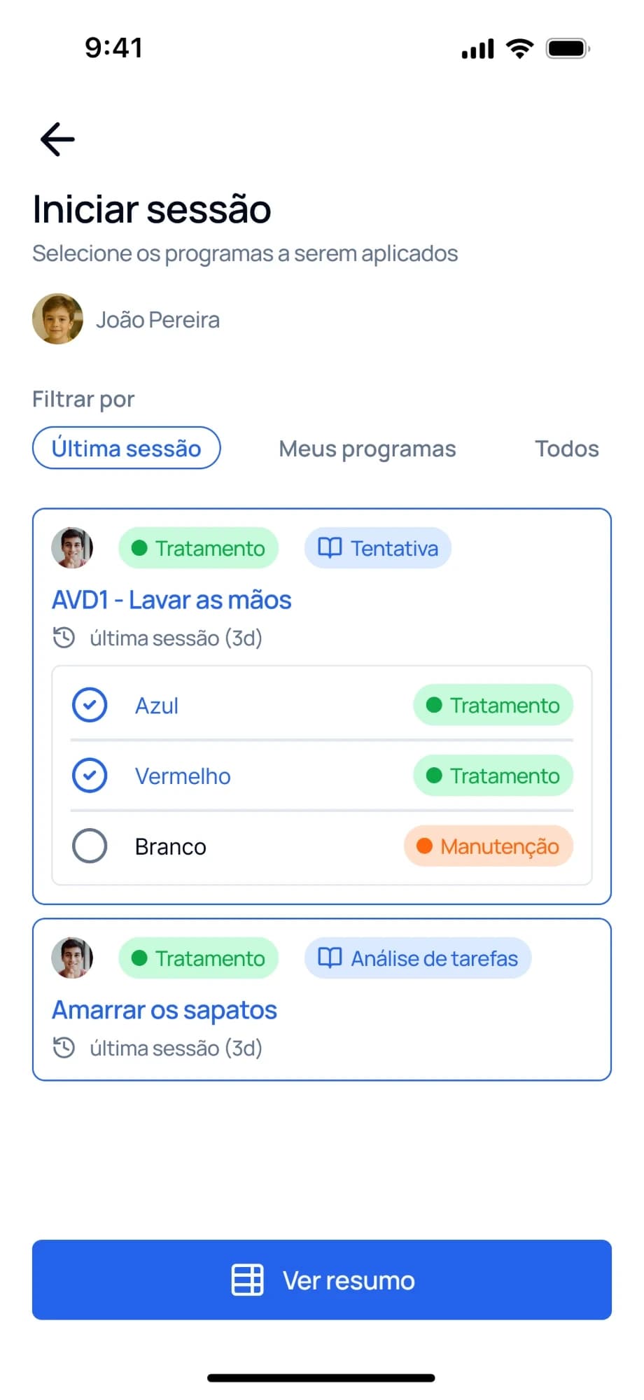 Seleção de programas ao iniciar a sessão